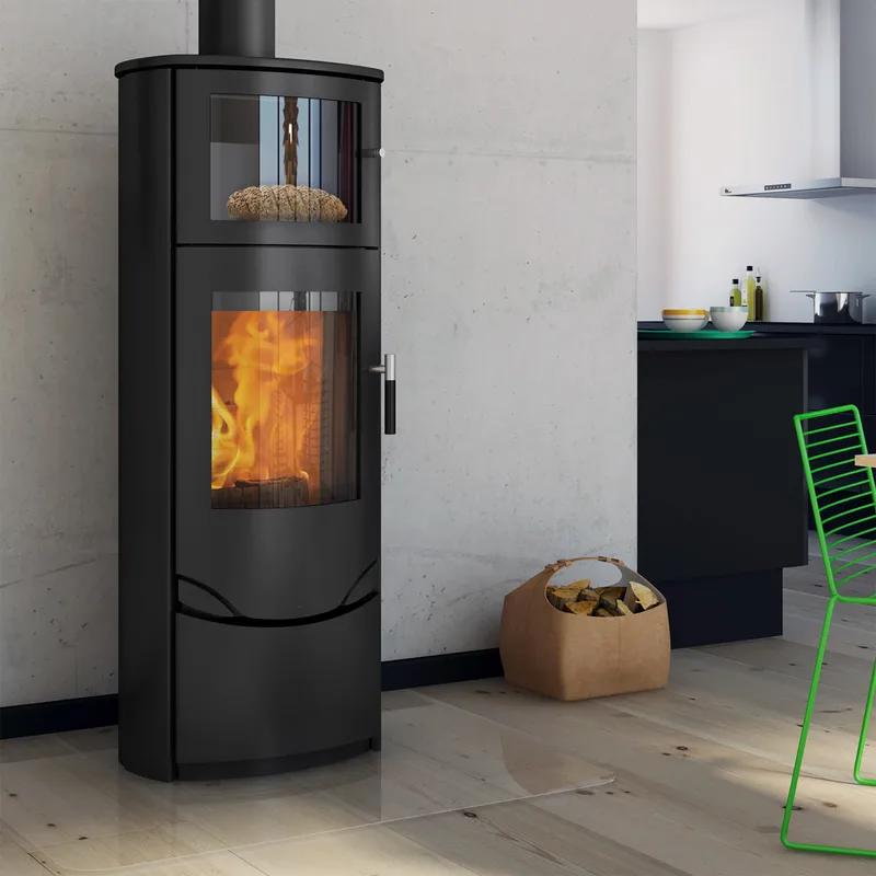 Lotus Prio 7 Poêle à bois Acier Noir avec compartiment four, RR arrière ou RR dessus