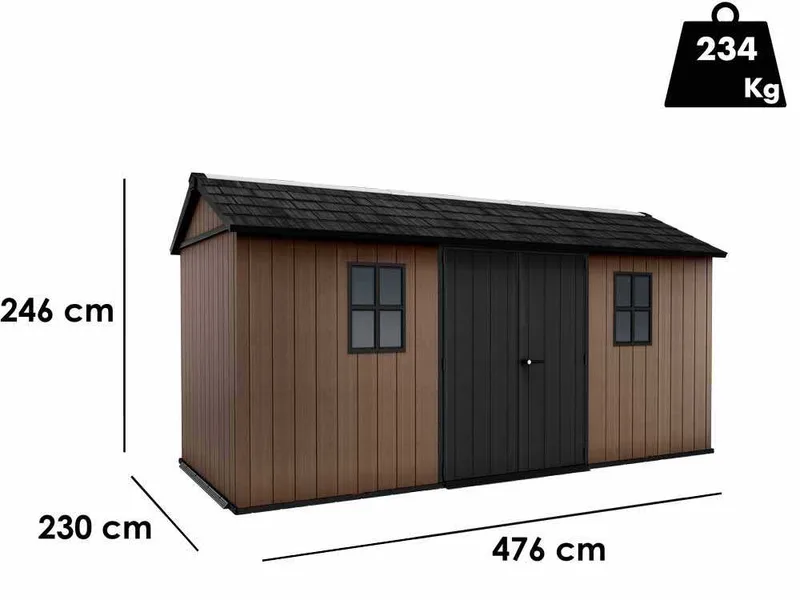 Keter Newton plus 7515/1575 - Abri de jardin - Avec porte à double battant et fenêtres - 230 x 476 x 246 cm