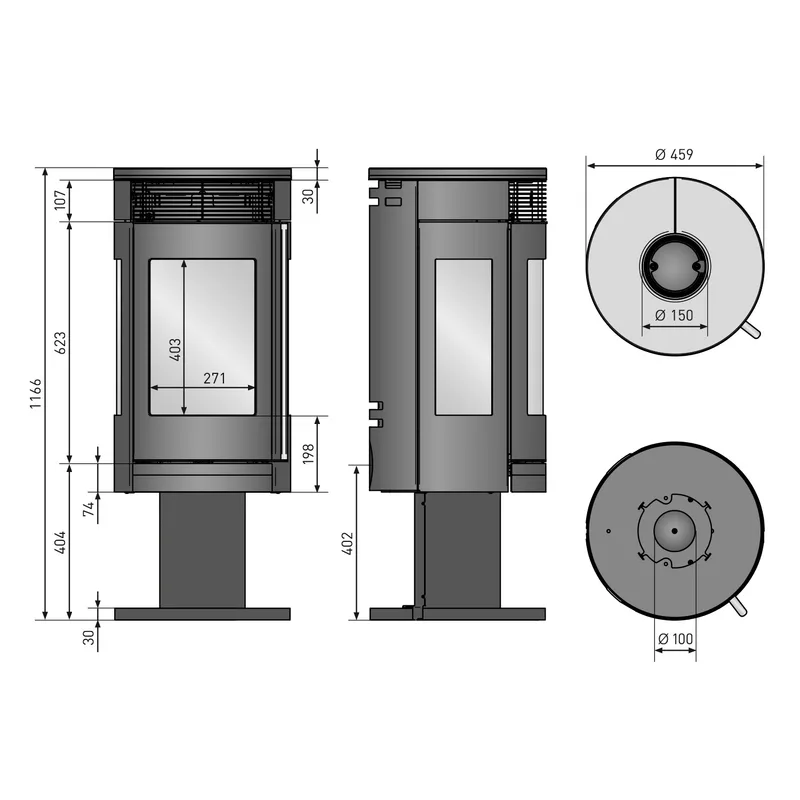 Poêle à bois Oranier Rota Twist en acier noir / Plaque supérieure en stéatite