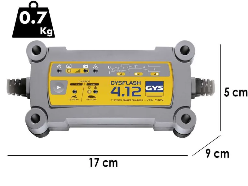 GYS Flash 4.12 - Chargeur et mainteneur de charge automatique - Batteries 12 V de 1,2 à 90 Ah