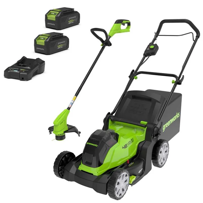Greenworks G48LM41ST25K2X - Kit Tondeuse à gazon à batterie + Coupe-bordure à batterie - 48V - 2x 24V/2Ah