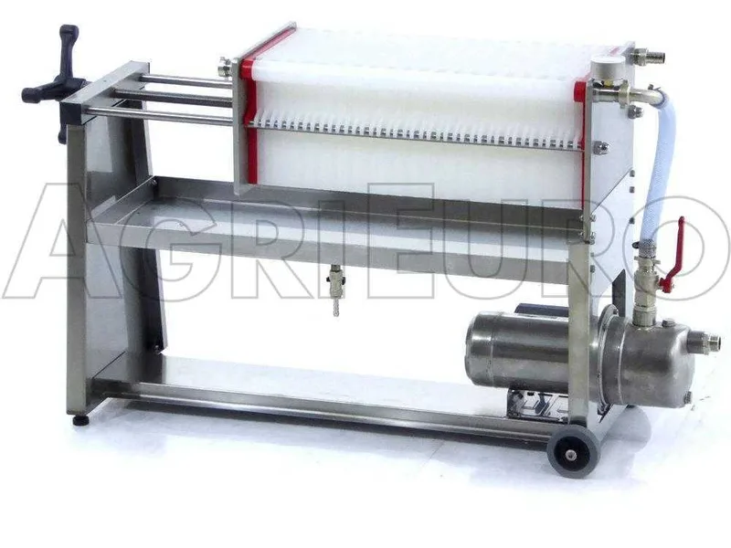 Enotecnica Pillan AF40 - Filtre à 40 cartons et plaques 20x20 - pompe oenologique-châssis/pompe en acier INOX