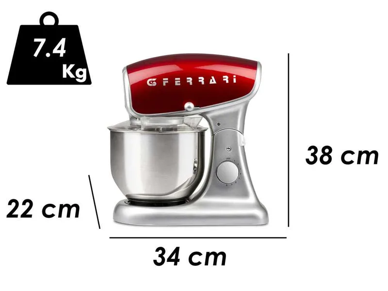 Batteur mélangeur planétaire G3 ferrari Pastaio deluxe Rouge - Puissance 1200 Watts
