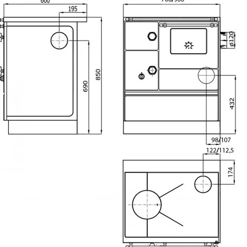 Westminster cuisinière à bois K 76F-70 avec fenêtre noir raccordement tuyaux à droite