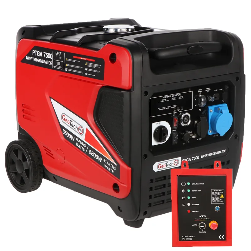 GeoTech Pro PTGA 7500 - Groupe électrogène inverter insonorisé sur chariot 5,8 kW - Continu 5,5 kW Monophasé + ATS