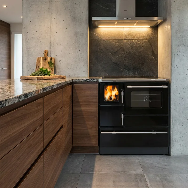 Wamsler K 128 F Cuisinière à bois à droite cachemire mat avec plaque vitrocéramique