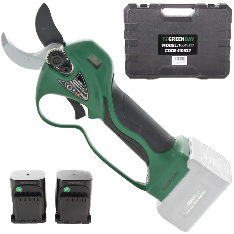 Sécateur électrique de taille Greenbay TopCut 33 - 2 batteries de 16.8 V - 4Ah - Diamètre de coupe 32 mm