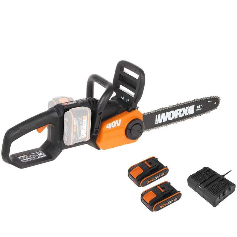 WORX WG384E - Tronçonneuse à batterie 2 x 20 V 2 Ah - Guide de 35 cm