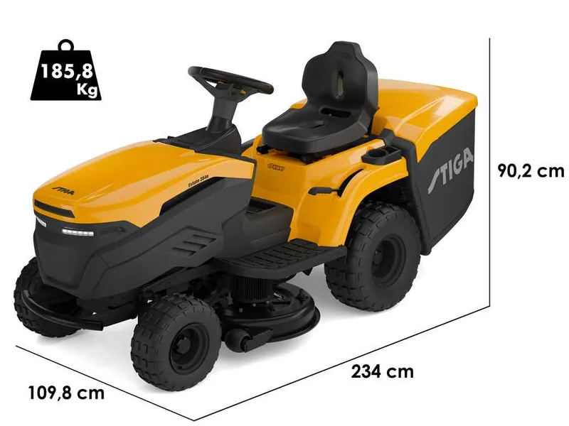 Stiga Estate 384e - Kit Tracteur tondeuse avec 1 module de batterie ePower Pro de 56V/40Ah - Bac de ramassage et mulching