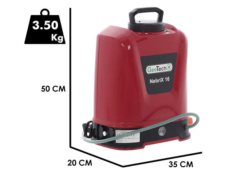 GeoTech NEBRIX 16 - Pompe de pulvérisation à dos à batterie - 16 litres - 12 V 8 Ah