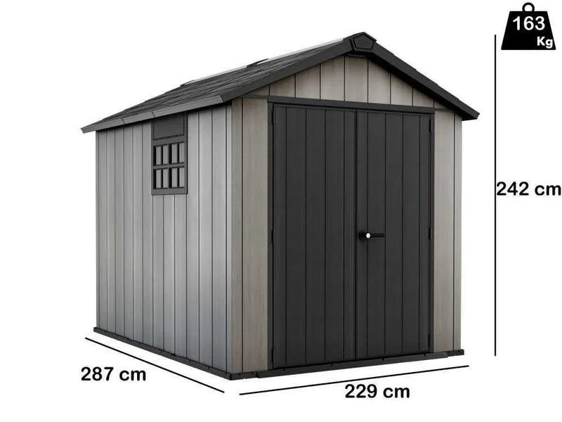 Keter Oakland 759 - Abri de jardin - Avec porte double battant et fenêtre - 229x287x242 cm