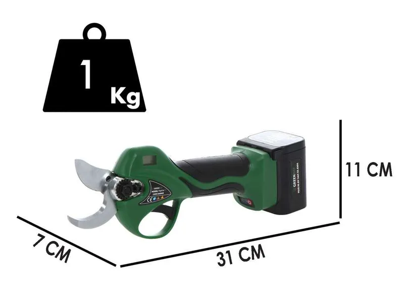Sécateur de taille à batterie GreenBay TopCut 32 - 2 batteries de 16.8V - 2Ah - Diamètre de coupe 32 mm