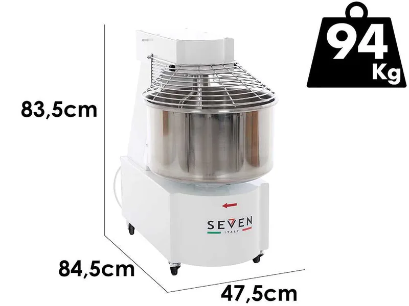 Seven Italy GH H 40 TR 2 V - Pétrin à spirale - 36 kg triphasé à 2 vitesses et haute hydratation