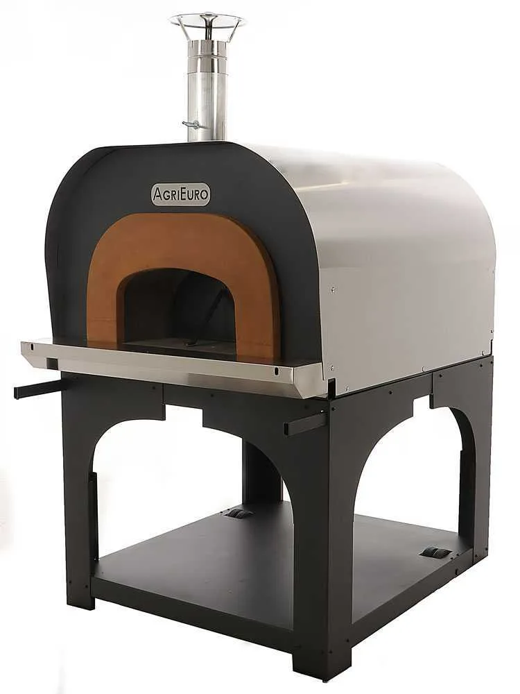 AgriEuro Cibus Inox 1000 - Four à bois pour pizza d'extérieur avec chambre de cuisson Ø 100 - Capacité de cuisson : 6 pizzas