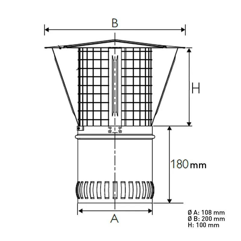 Chapeau pare-pluie Schiedel Ø113 mm avec grille pare-étincelles brillant