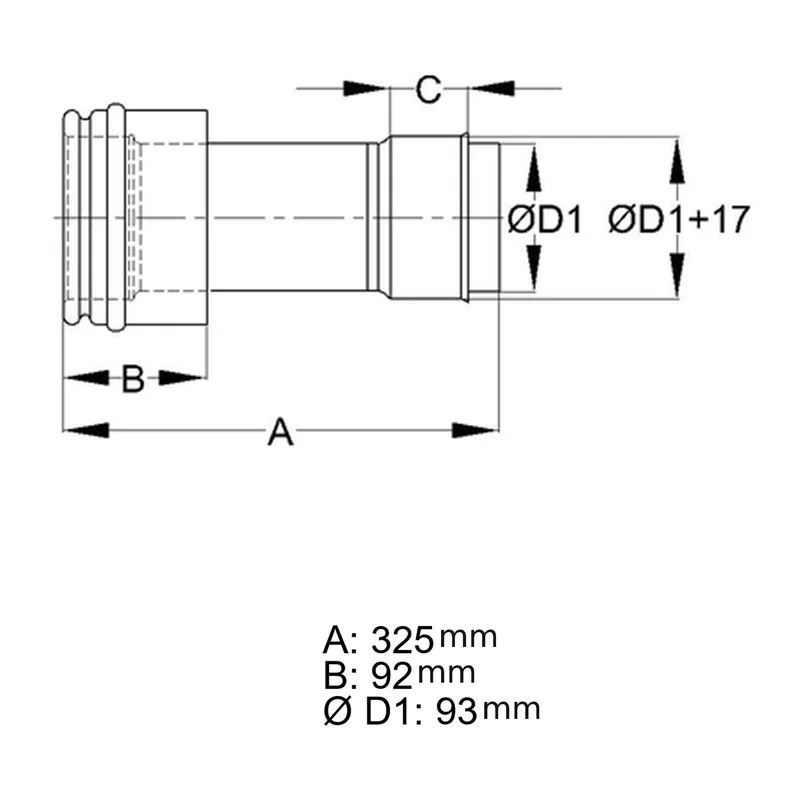 Schiedel manchon de raccordement Ø100 simple paroi, raccourcissable pour ICS Ø130 mm double paroi brillant