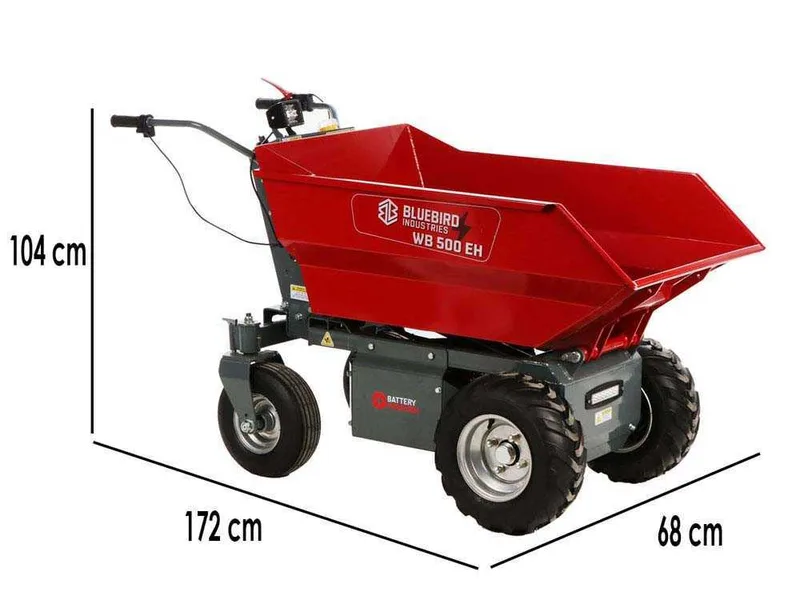 Blue Bird WB 500EH - Brouette à batterie - 48 V 32 Ah - Benne dumper avec basculement hydraulique