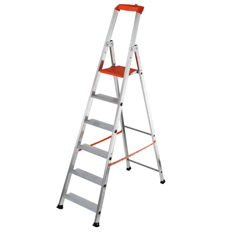 Gierre Stabila AL730DS - 6 marches, 1.96 m - Échelle en aluminium avec tréteau