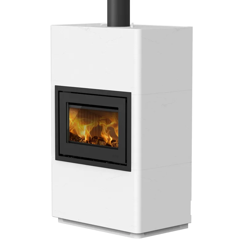 Lotus Beto 470 Poêle à bois Porte Gris, RR dessus, Plaque supérieure en acier gris, Poignée Classic H