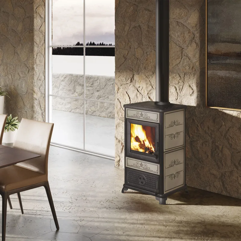 EK63 Fancy Evo Poêle à bois céramique gris tourterelle