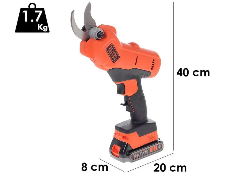 Sécateur de taille à batterie Black & Decker BCPP18D1-QW - Batterie de 18V 2Ah + une batterie 18V 2Ah - Diamètre de coupe 25 mm