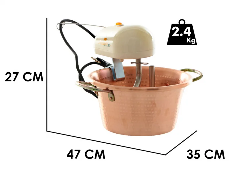 LAR Polentamatic - Chaudron en cuivre électrique martelé pour polenta à base plate 4.5L - 8W max