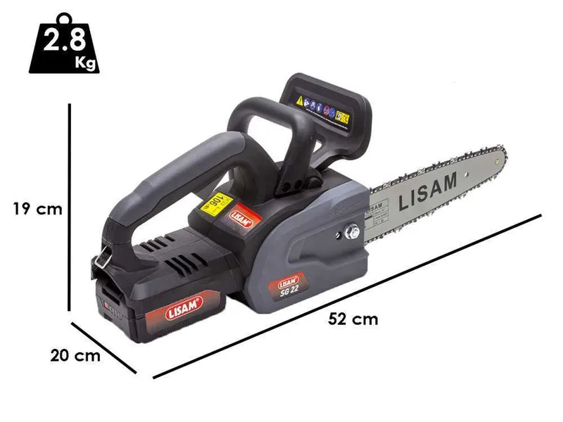 LISAM SG 22 - Tronçonneuse à batterie 2 x 18 V 2 Ah - Guide 25 cm