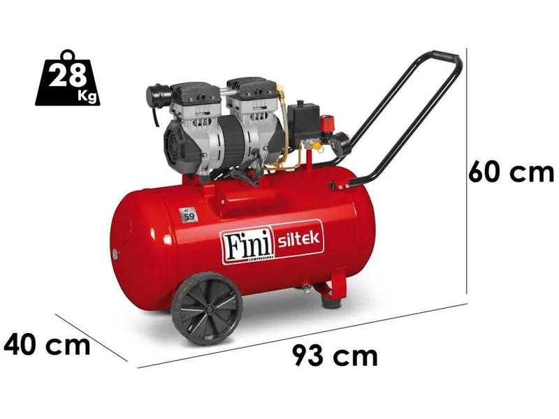 Fini Siltek 50 - Compresseur d'air électrique monophasé, oil-less - Moteur 1.3 CV - 50 L