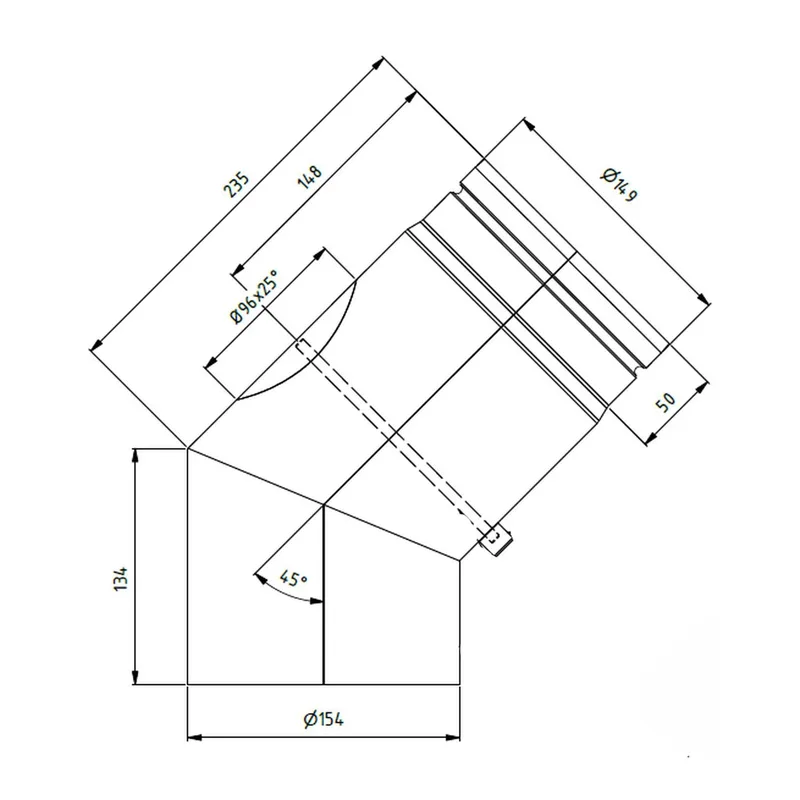 Raik Bogen LS diamètre 150/45° rétréci 2-pièces avec porte insérée noir