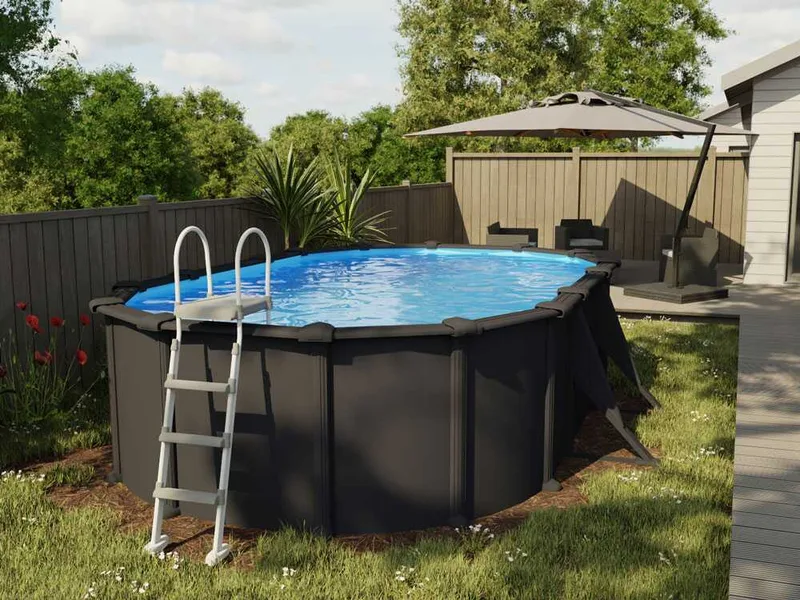 Gre Anthracite Ovale 500 x 300 x 132 cm - Piscine hors-sol en acier
