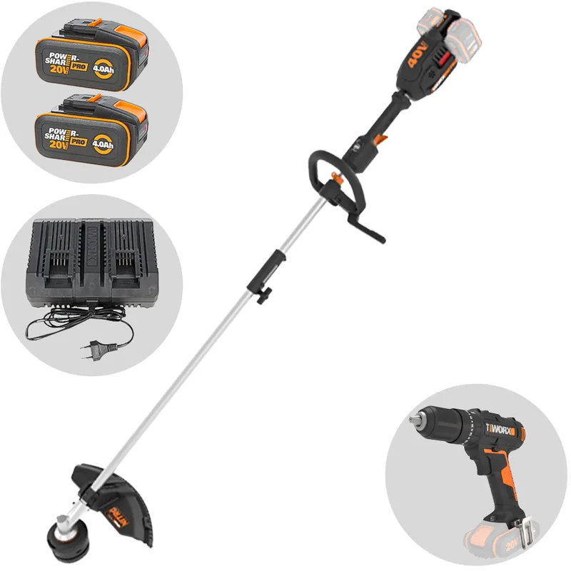 Worx NITRO WG186E - Débroussailleuse multifonction à batterie - 2x20V/4Ah