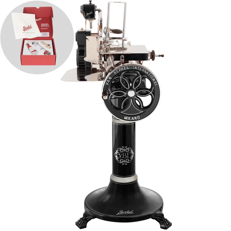 Berkel B114 Noire - Trancheuse à volant avec piédestal - Lame en acier chromé de 320 mm