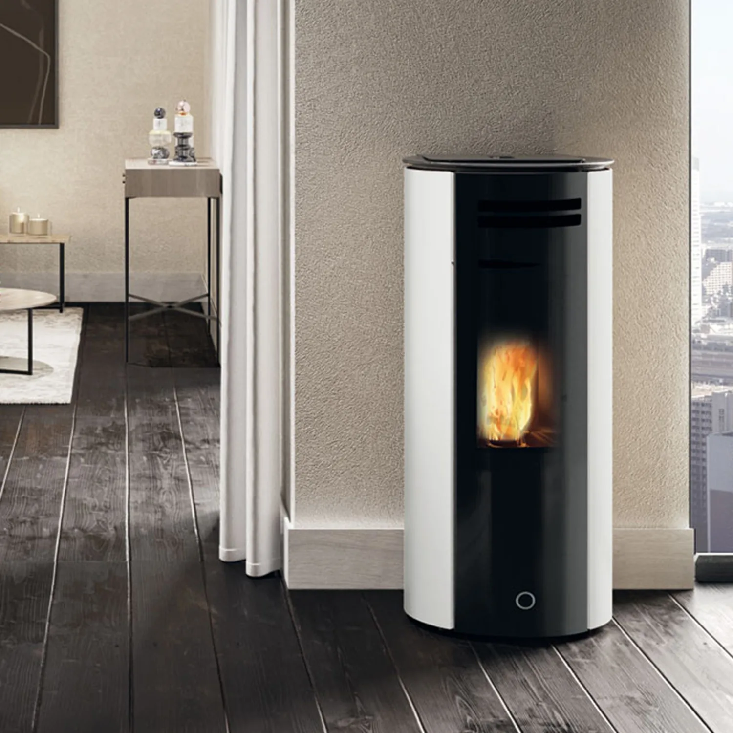 EK63 Spy 110+ Evo Poêle à granulés acier blanc sortie fumées arrière