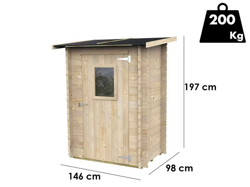 Alce Hobby 146x98 - Abri de jardin en bois - Avec fenêtre frontale - 146x98x197 cm