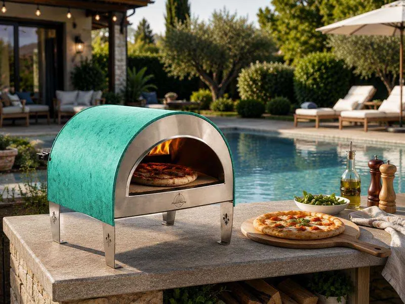 Pizza Party Ardore Acquamarina - Four à pizza à gaz d'extérieur - Chambre de cuisson 40 x 40 cm - Sole en briques réfractaires
