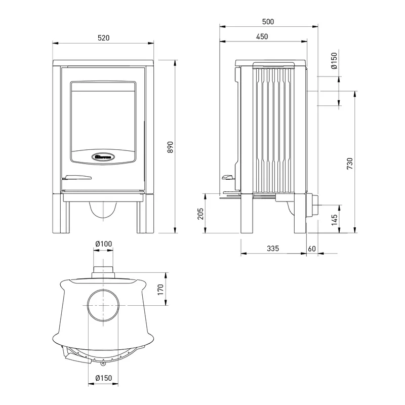Dovre Astro 2/L poêle à bois acier noir, type de construction 2