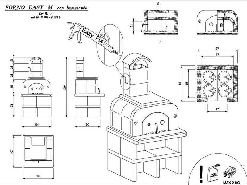 Palazzetti Easy Medium avec base - Four à bois d'extérieur - Avec chambre de 77x65