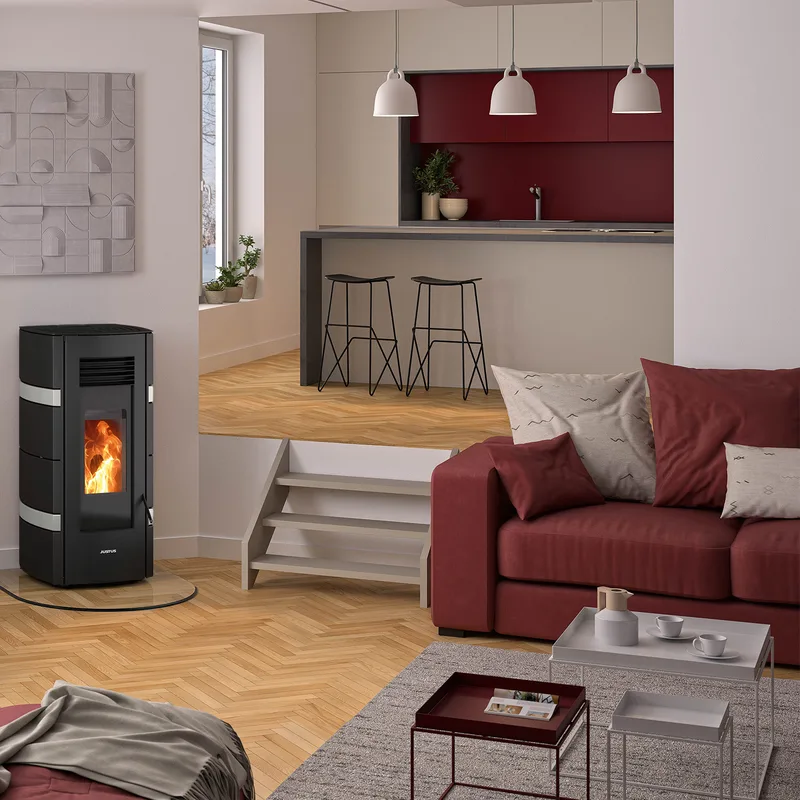 Justus Sia poêle à granulés acier noir / conStone béton gris