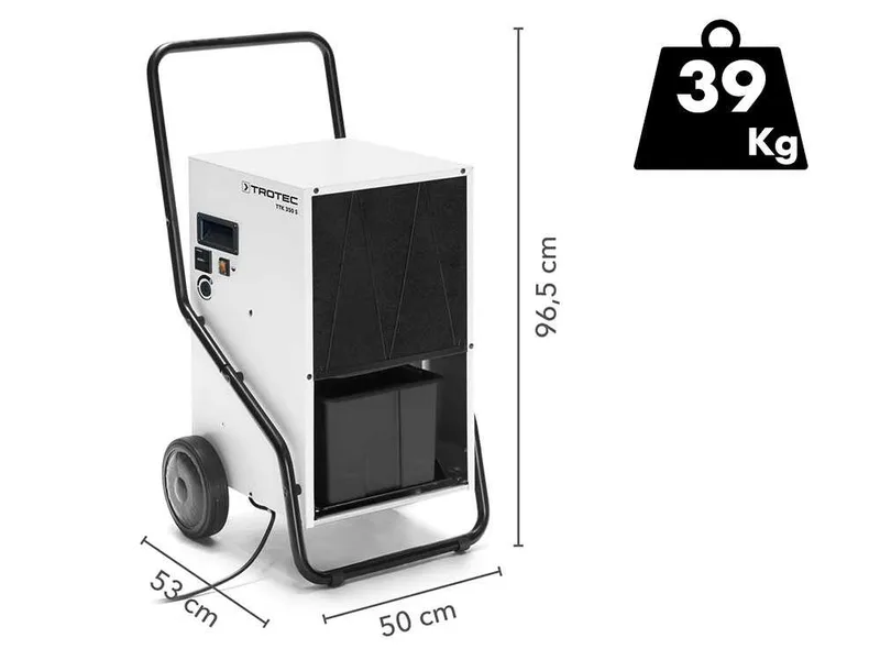 Trotec TTK 350 S – Déshumidificateur sur roues – 63,5 L/24 h – Pour surfaces jusqu’à 180 m²