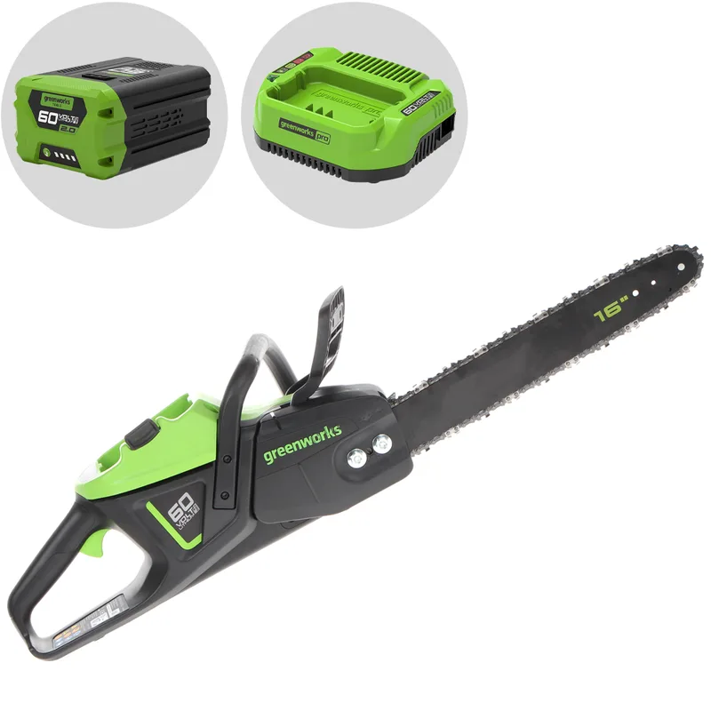 GreenWorks GD60CS40 - Tronçonneuse à batterie 60 V 2 Ah - Guide de 41 cm