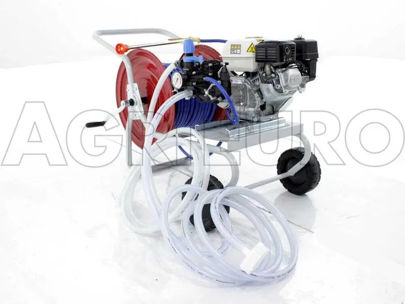 Groupe motopompe de pulvérisation Comet MC 25 moteur à essence Honda GP 160 et chariot