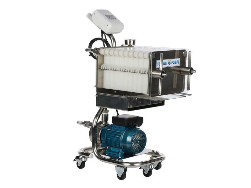 Tellarini CrystalPro Oil 20 - Filtre à plaques pour l'huile sur chariot - Pompe INOX