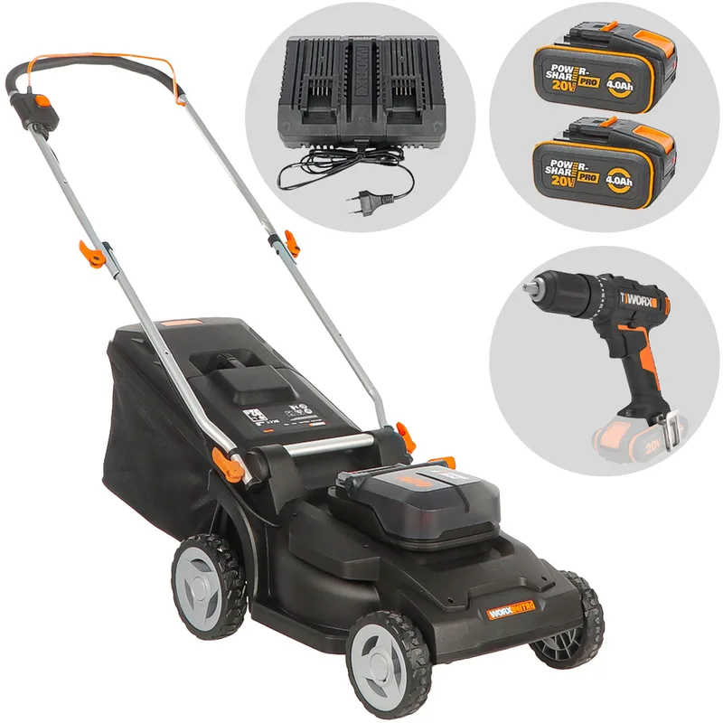 Worx Nitro WG745E - Tondeuse à batterie - 2x20V/4Ah - Coupe 41cm