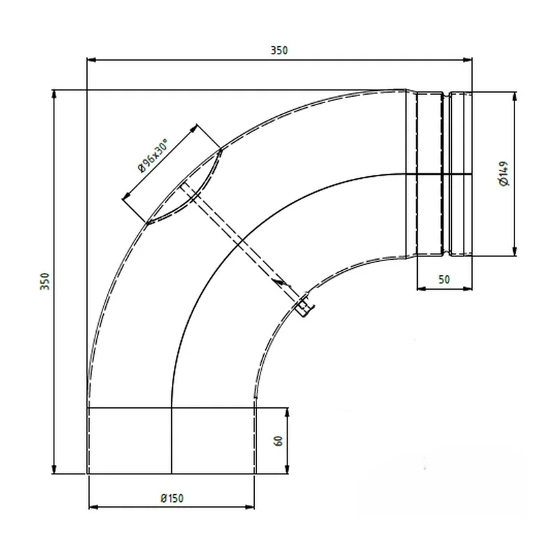 Raik coude LS diamètre 150/90° 2,00mm rétreint lisse avec porte intégrée noir