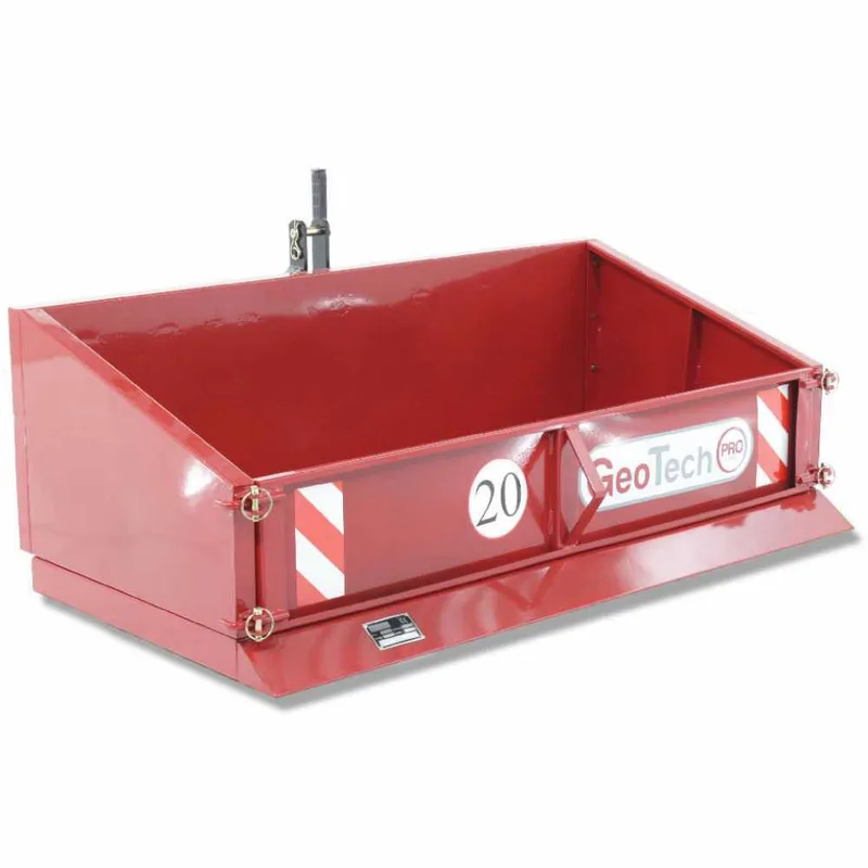 Benne agricole pour tracteur GeoTech Pro TB120 basculante en métal - lame de raclage