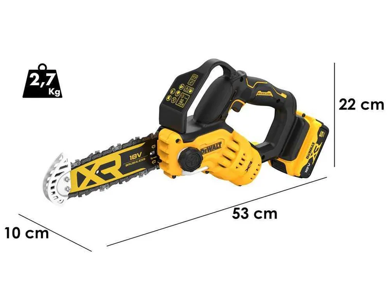 DeWalt DCMPS520P1-QW - Tronçonneuse de taille électrique 18V 5Ah - Guide de 20 cm