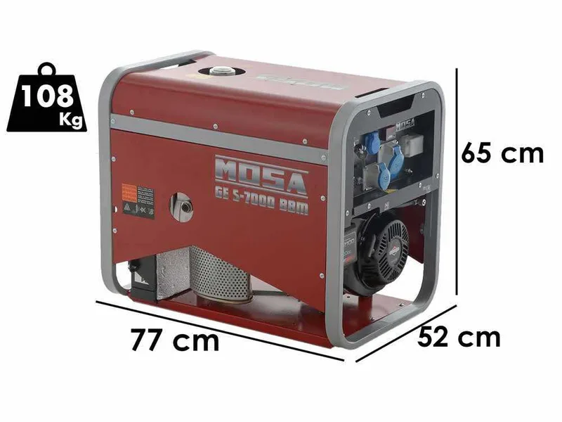 MOSA GE S-7000 BBM AVR EAS - Groupe électrogène à essence avec AVR et dem. électrique 6.5 KW - Continue 5.4 kW Monophasé - Moteur B&S XR2100