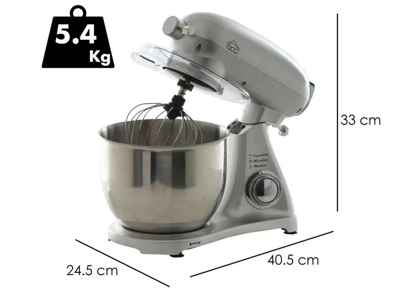 DCG KM1510S 7l - Batteur mélangeur planétaire - Avec cuve en acier de 7 litres - Multifonctions à enclenchement rapide