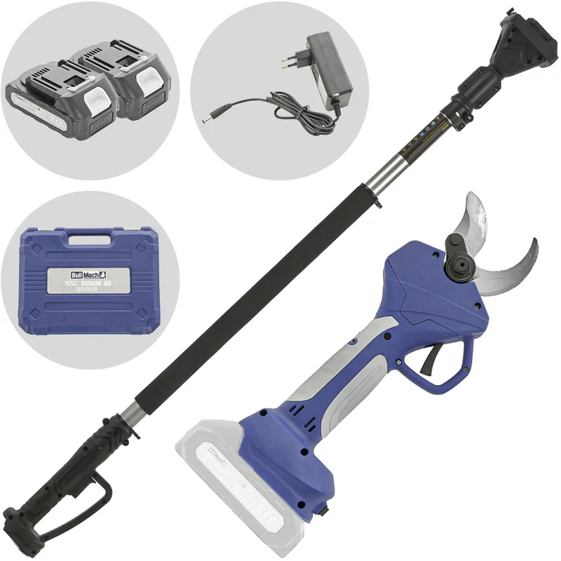 BullMach DIVIANE 40 - Sécateur électrique à batterie + Perche télescopique 130-200 cm - 2x21V 2Ah - Diamètre de coupe 40 mm
