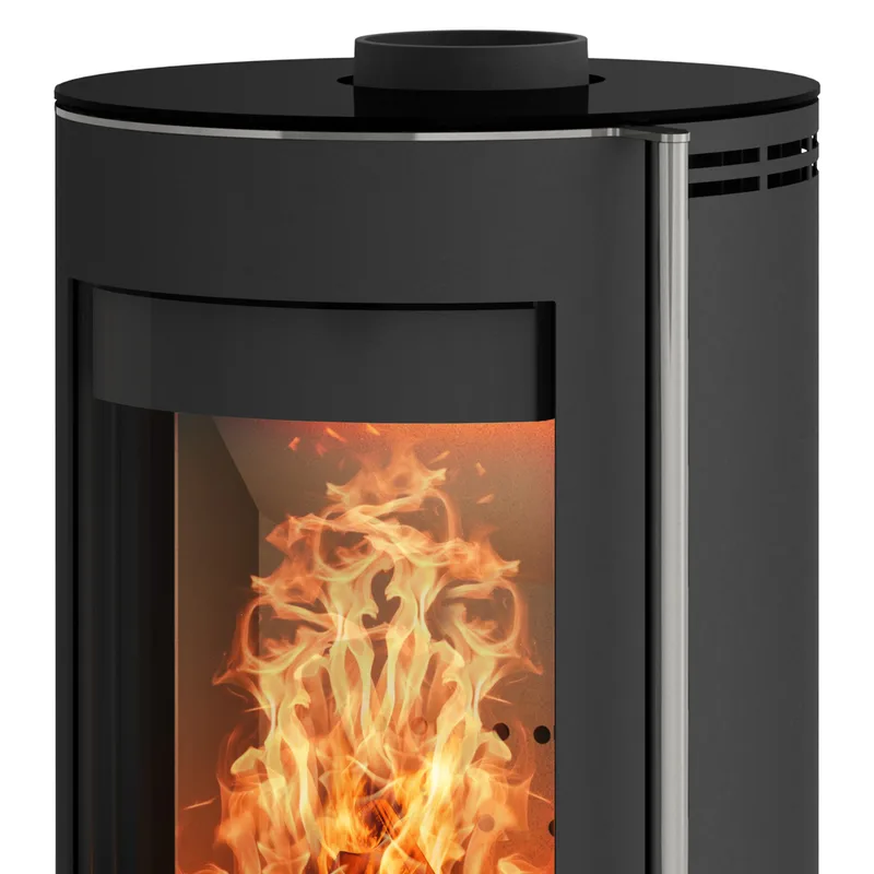 Poêle à bois Fireplace Elite Angerona en acier noir avec plaque de recouvrement en verre + 1 m³ de bois de chauffage